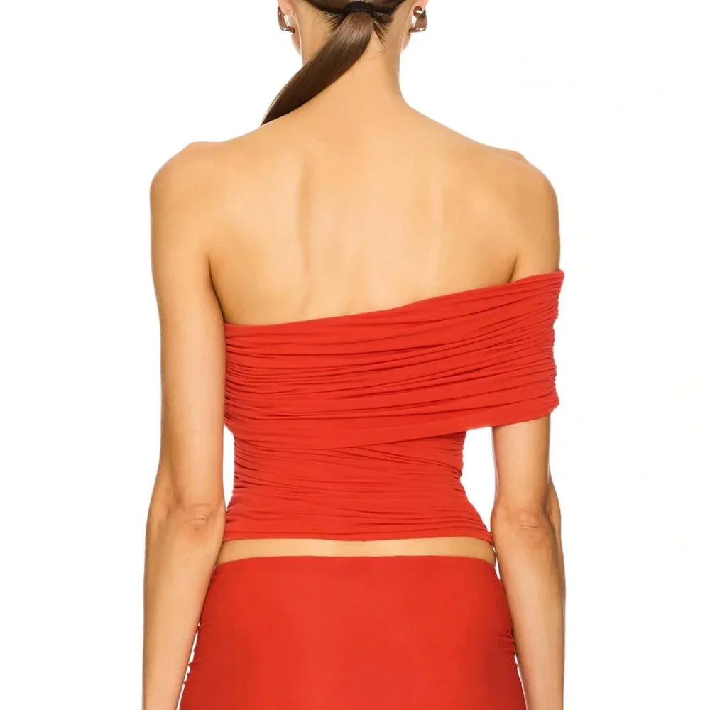 Ronny Kobo Ranada One Shoulder Asymmetrical Red Ruched Top Small NWT - Picture 7 of 8